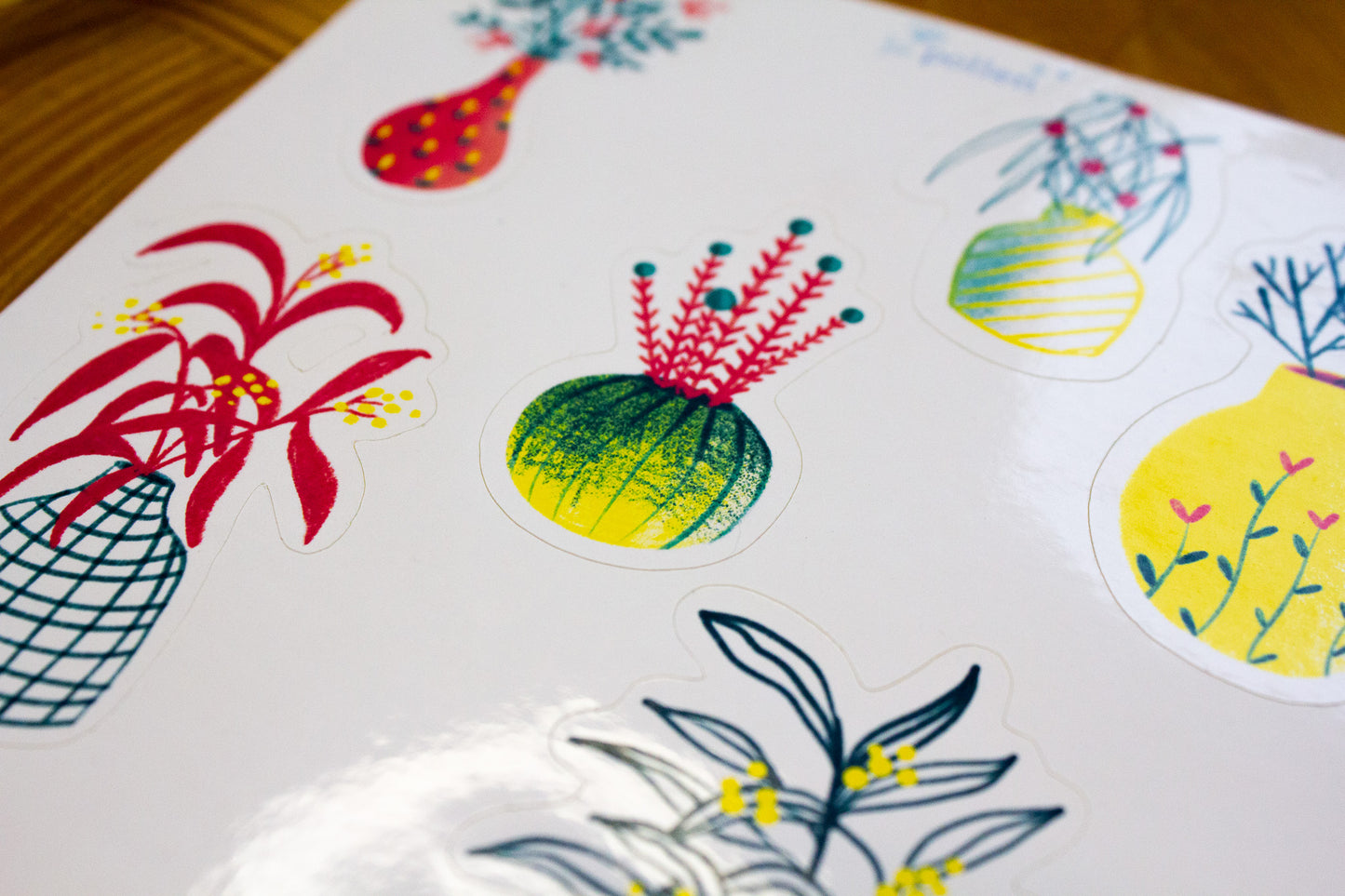 Stickers - planche A5 - Fleurs : Jaune, Rouge et vert